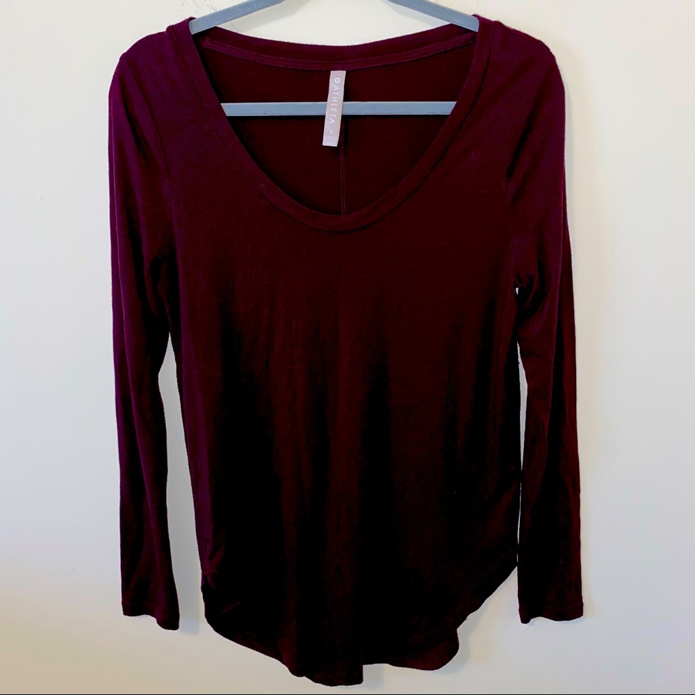 Athleta Maroon Long Sleeve Lightweight Tee Small